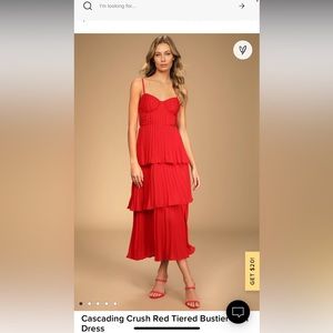 Cascading Crush Red Tiered Bustier Midi Dress